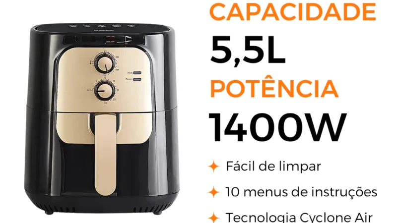 Fritadeira Elétrica Sem Óleo Air Fryer 5.5L Gaabor Jumbo Family 1400w 127V ou 220V Vintage